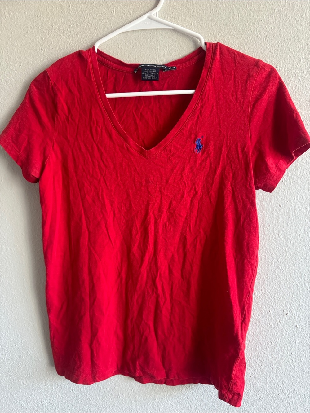 Polo by Ralph Lauren V-Neck Tee in Red with Blue Logo